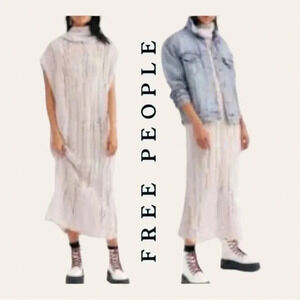 0438. Free PEOPLE SUGAR CLOUD COMBO SWEATER DRESS KNITTED‎ TURTLE NECK MAXI LEN.